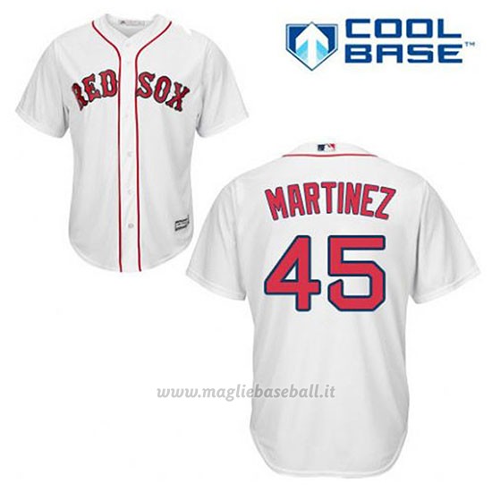 Maglia Baseball Uomo Boston Red Sox 45 Pedro Martinez Bianco 1ªCool Base